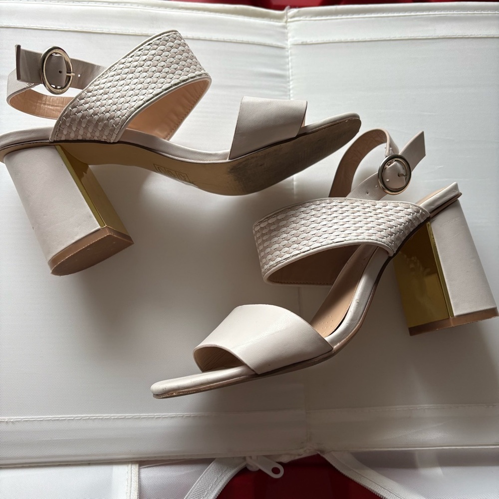 Elegant Cream Block Heel Sandals